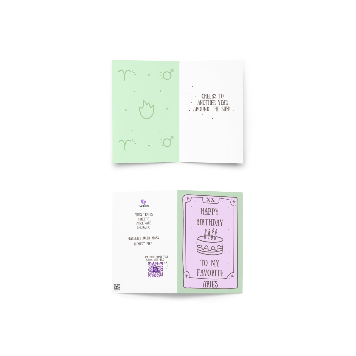 Aries Birthday Card (Green/Purple)